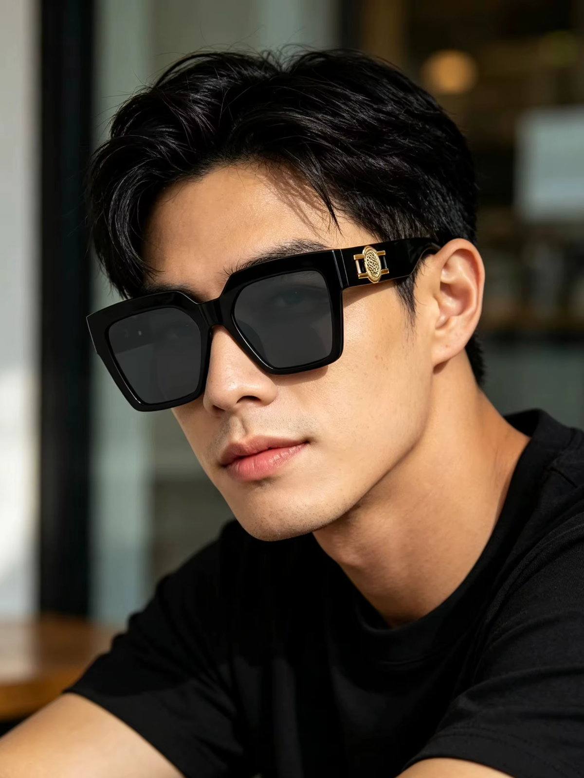 Women's Oversized Square Sunglasses Black UV400 Luxury Gold Temple Fashion Shade