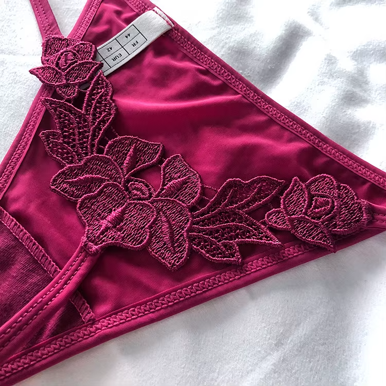 Sexy Lace Thong Women’s Strappy G-String Panties Floral Underwear Black V Red