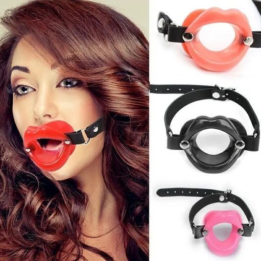 Open Mouth Gag Lips Silicone Sissy Bimbo Lip with Strap O-Ring Ball Restraints