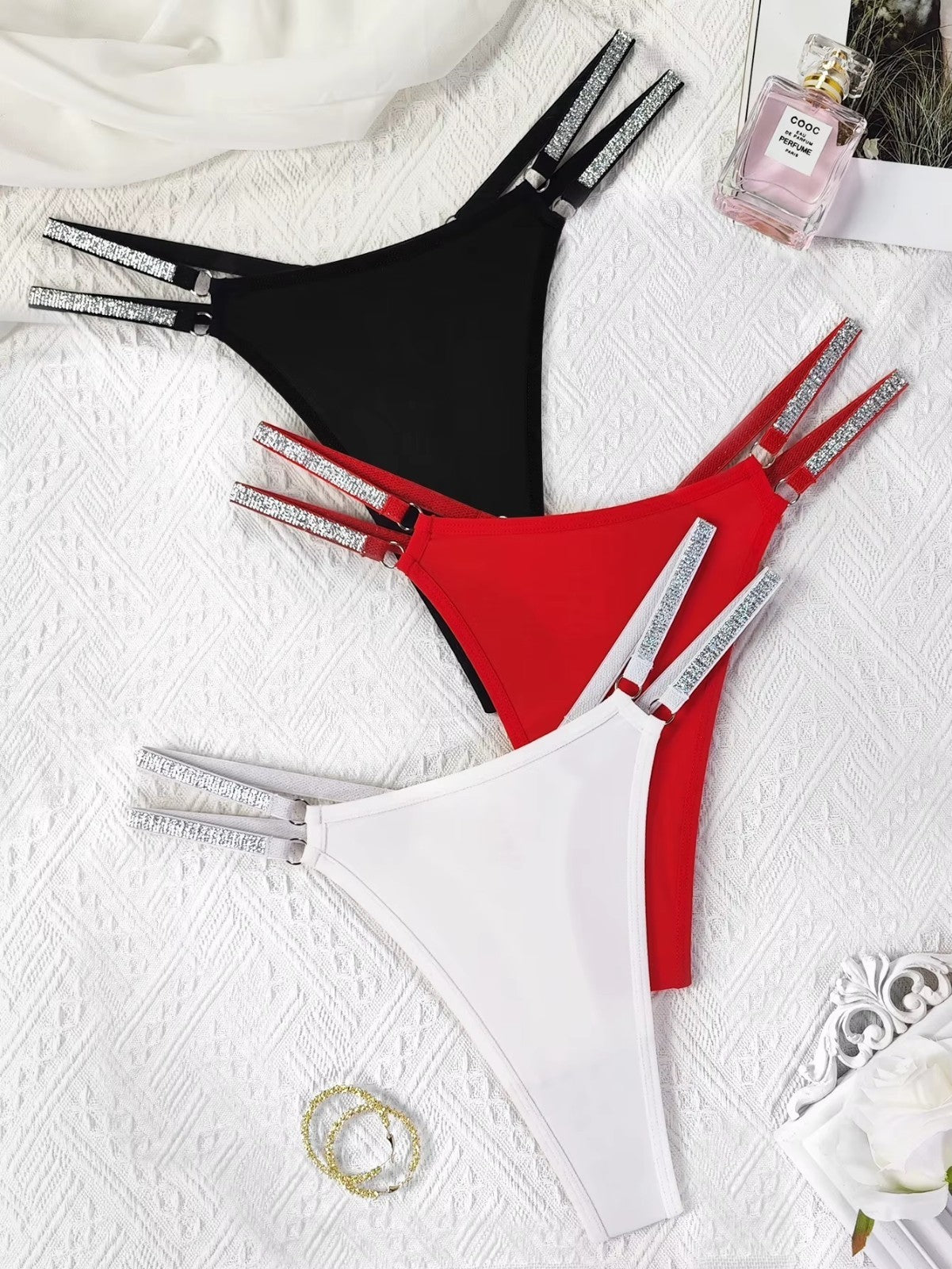 Women’s Thong Double Rhinestone Side Strap Lingerie