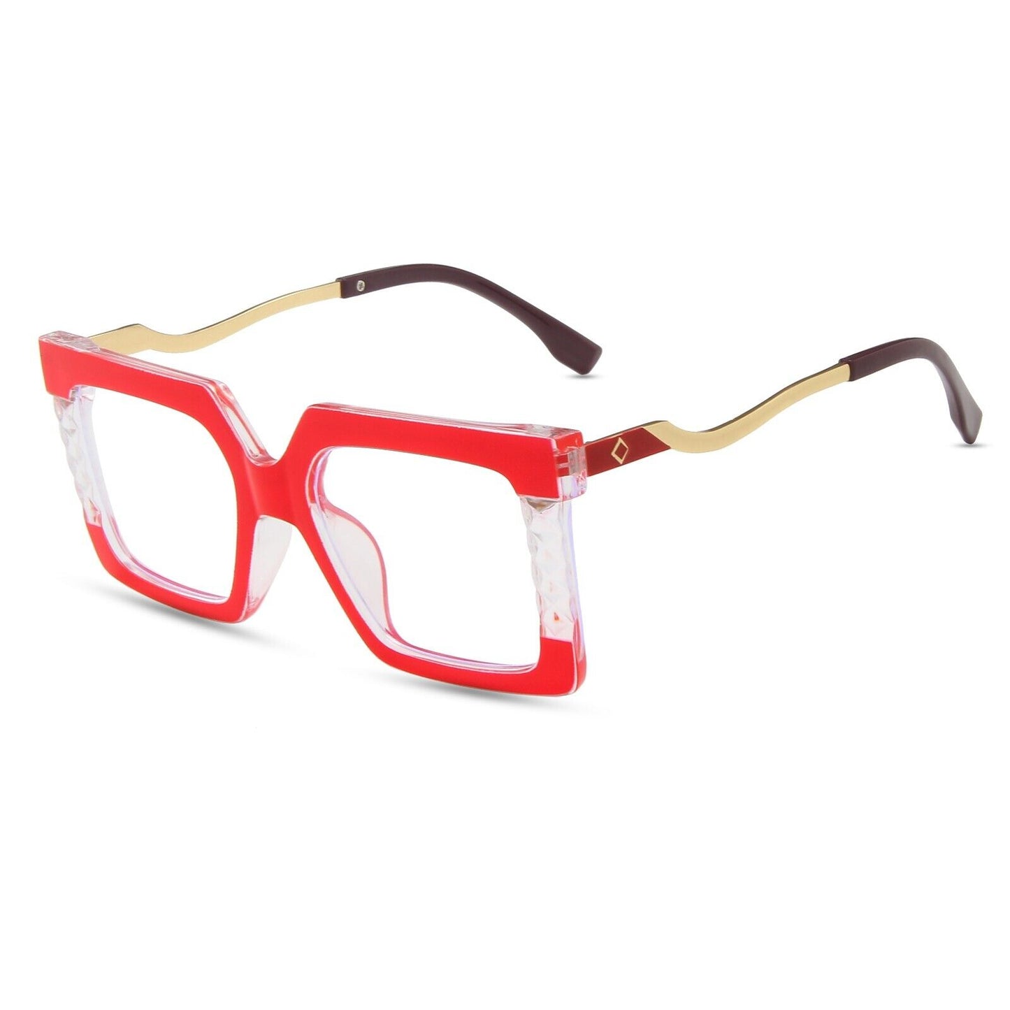 Womens Large Oversized Metal Frame Clear Lens Glasses Retro 80s Fashion