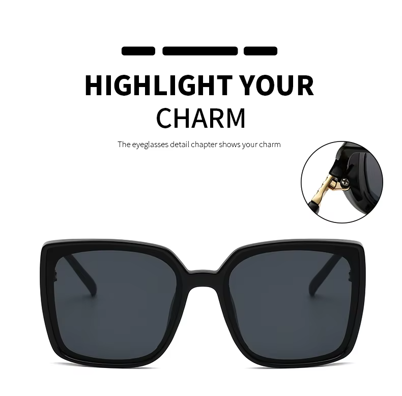Women's Oversized Square Sunglasses Black UV400 Gradient Lens Fashion Designer
