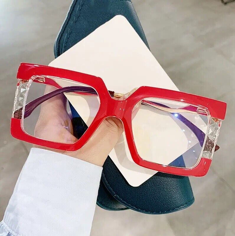 Womens Large Oversized Metal Frame Clear Lens Glasses Retro 80s Fashion