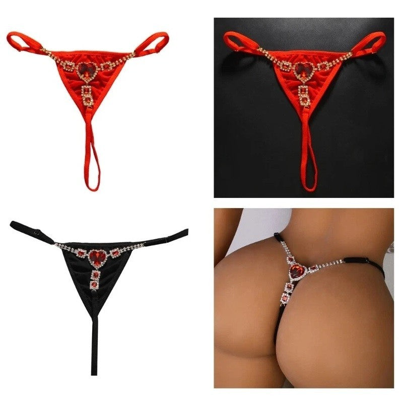 Women’s Crystal Heart G-String Thong – Sexy Lingerie Nightclub Underwear