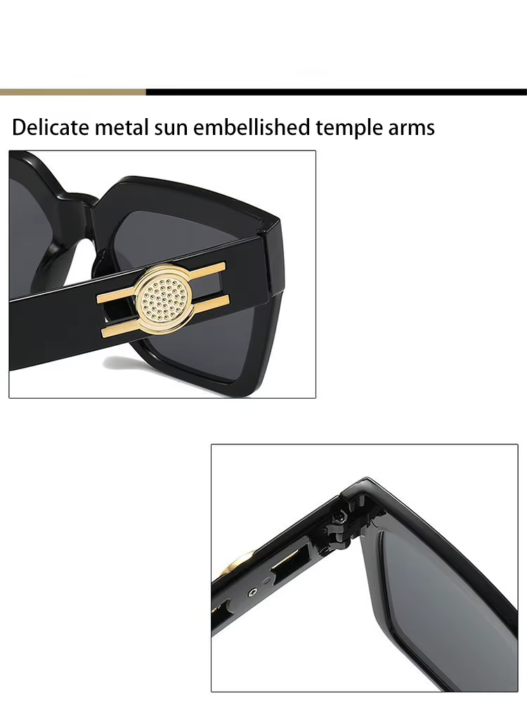 Women's Oversized Square Sunglasses Black UV400 Luxury Gold Temple Fashion Shade