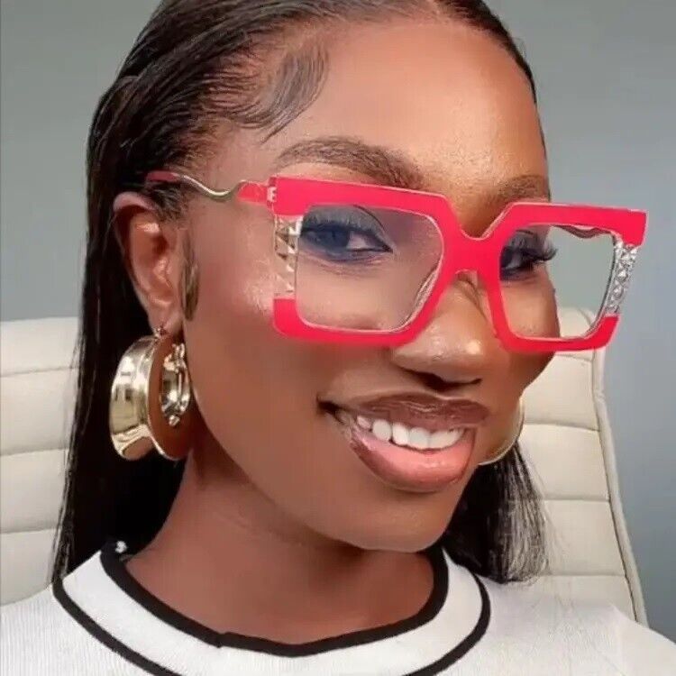 Womens Large Oversized Metal Frame Clear Lens Glasses Retro 80s Fashion