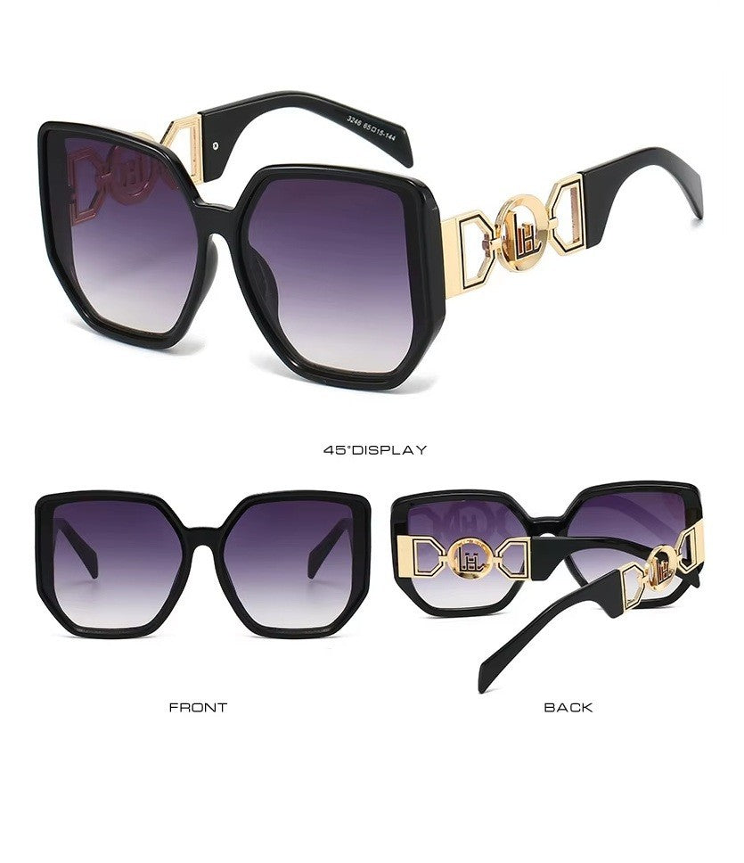 Women's Oversized Square Sunglasses Black UV400 Luxury Gold Temple Fashion Shade