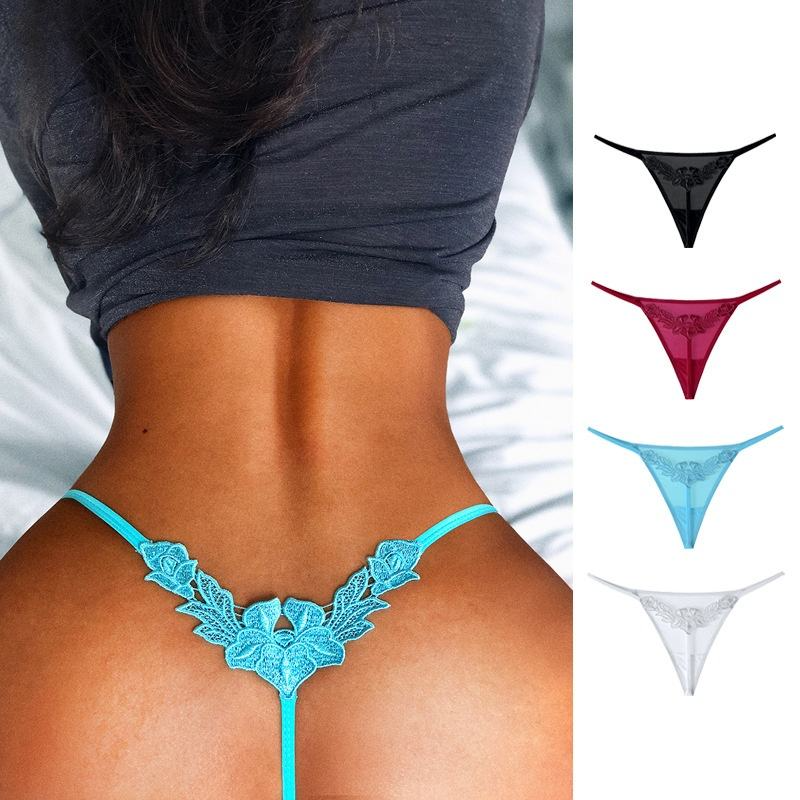 Sexy Lace Thong Women’s Strappy G-String Panties Floral Underwear Black V Red