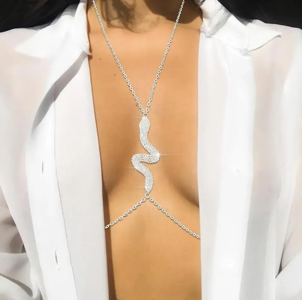 UK Snake Body Chain Harness Jewellery Bikini Waist Gold Belly Chest Beach Bra