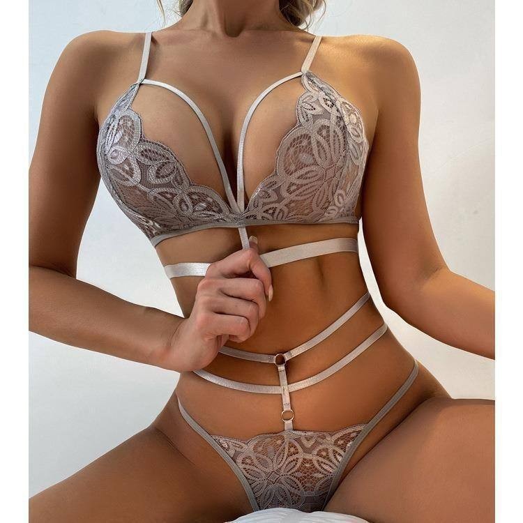 Sexy Strappy Lace Lingerie Set Women’s Bra & Thong Harness Underwear