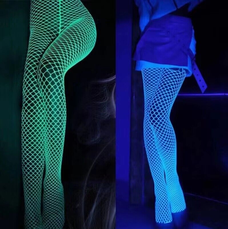 Sexy Women Luminous Fishnet Stockings High Waist Mesh Tights Glow In The Dark UK
