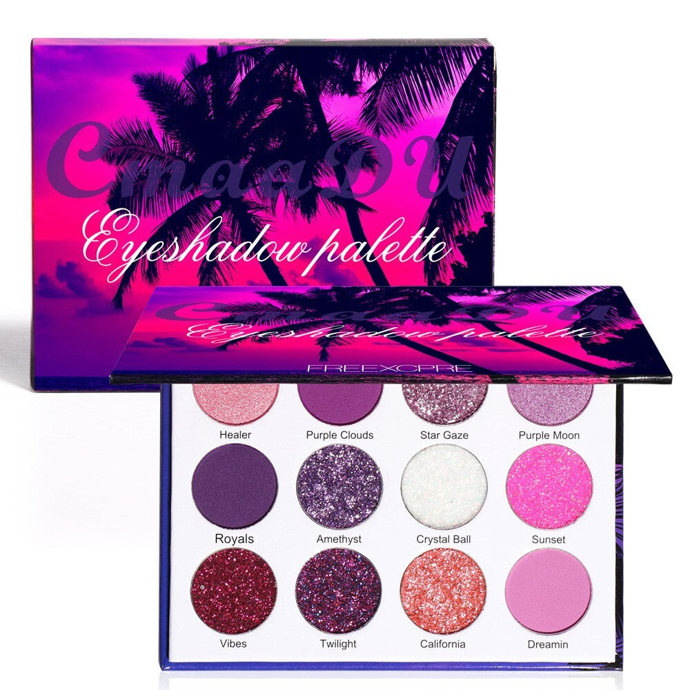 12 Colours Purple Pigments Matte Glitter Shiny Eyeshadow Palette Makeup Powder