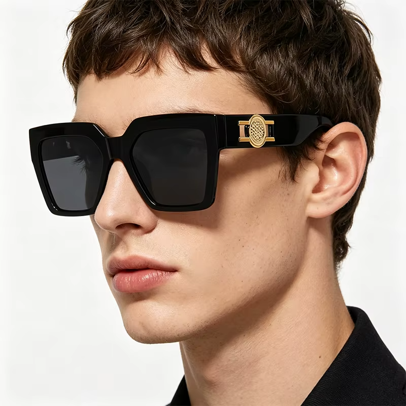 Women's Oversized Square Sunglasses Black UV400 Luxury Gold Temple Fashion Shade