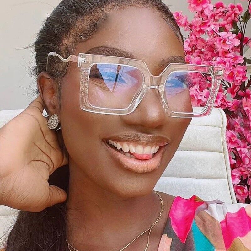 Womens Large Oversized Metal Frame Clear Lens Glasses Retro 80s Fashion