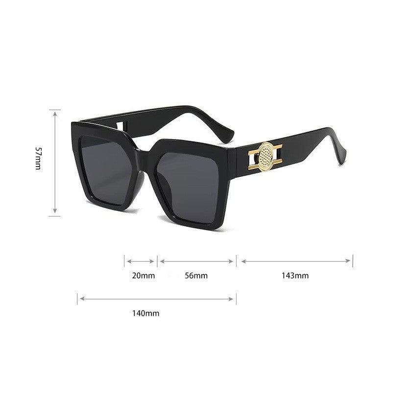 Women's Oversized Square Sunglasses Black UV400 Luxury Gold Temple Fashion Shade