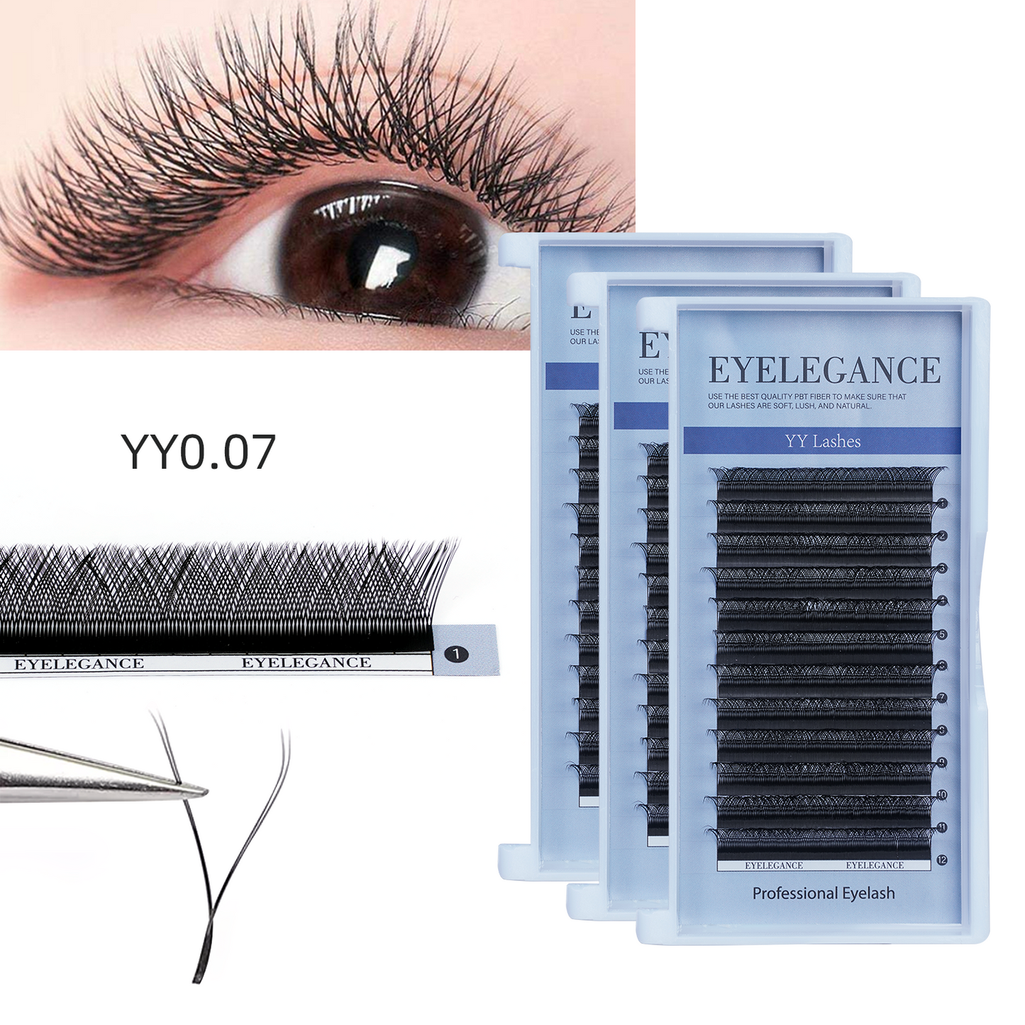 YY Lashes 0.07mm C D Curl Eyelash Extensions Y-Shape Pre Made 2D Russian Volume