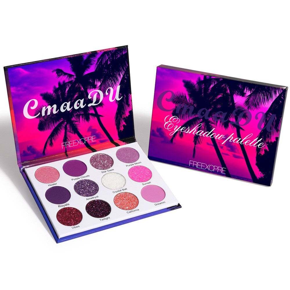 12 Colours Purple Pigments Matte Glitter Shiny Eyeshadow Palette Makeup Powder