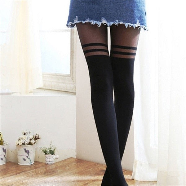 Black Sexy Women Temptation Sheer Mock Suspender Tights Pantyhose Stocking YJ