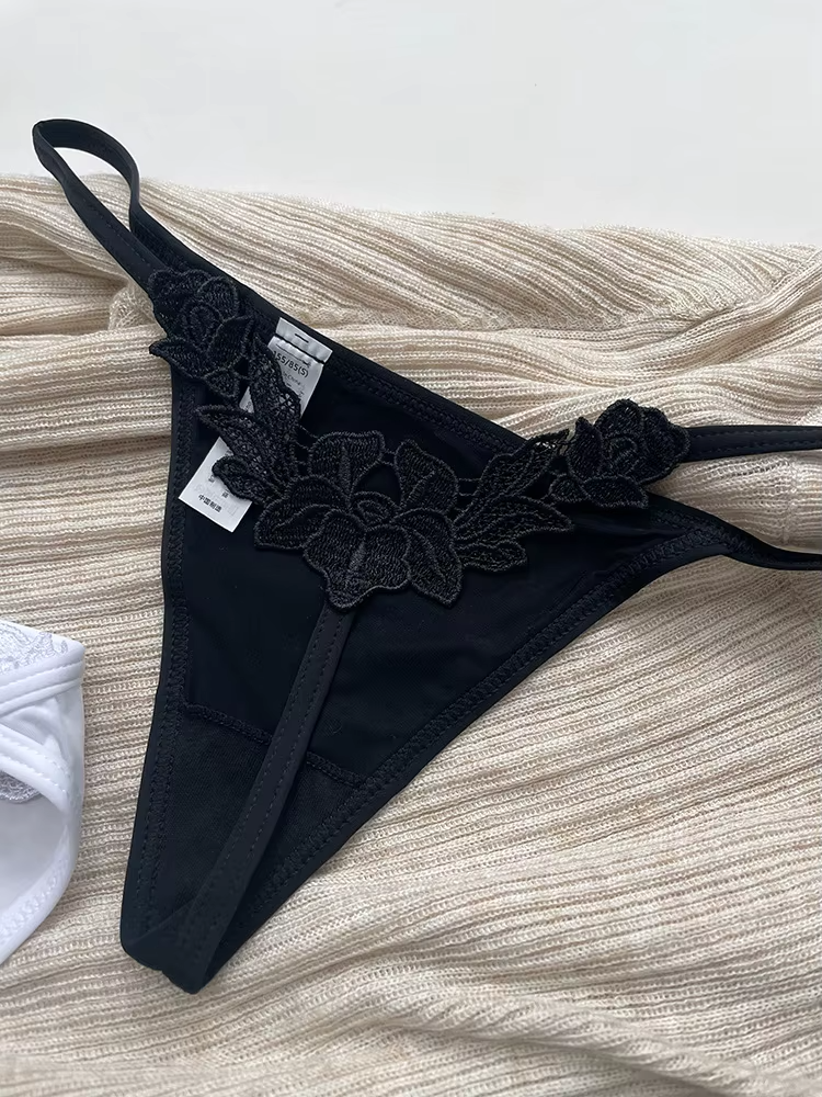 Sexy Lace Thong Women’s Strappy G-String Panties Floral Underwear Black V Red