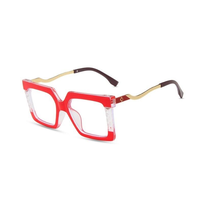 Womens Large Oversized Metal Frame Clear Lens Glasses Retro 80s Fashion