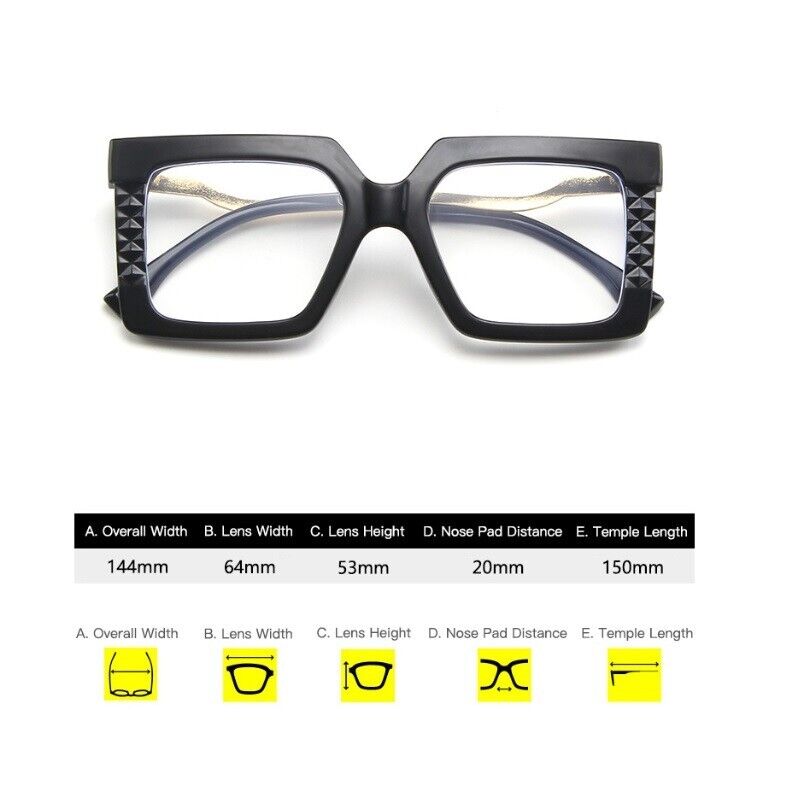 Womens Large Oversized Metal Frame Clear Lens Glasses Retro 80s Fashion