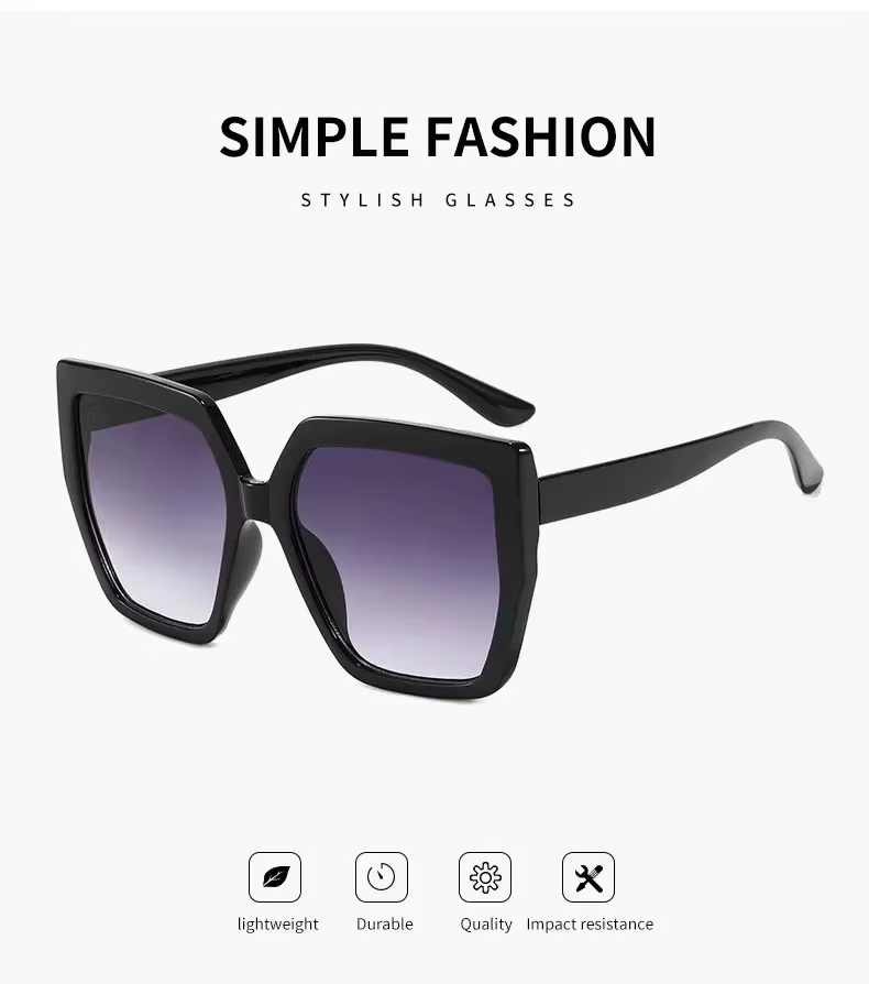 Women's Oversized Square Sunglasses Black UV400 Fashion Designer Style Shades