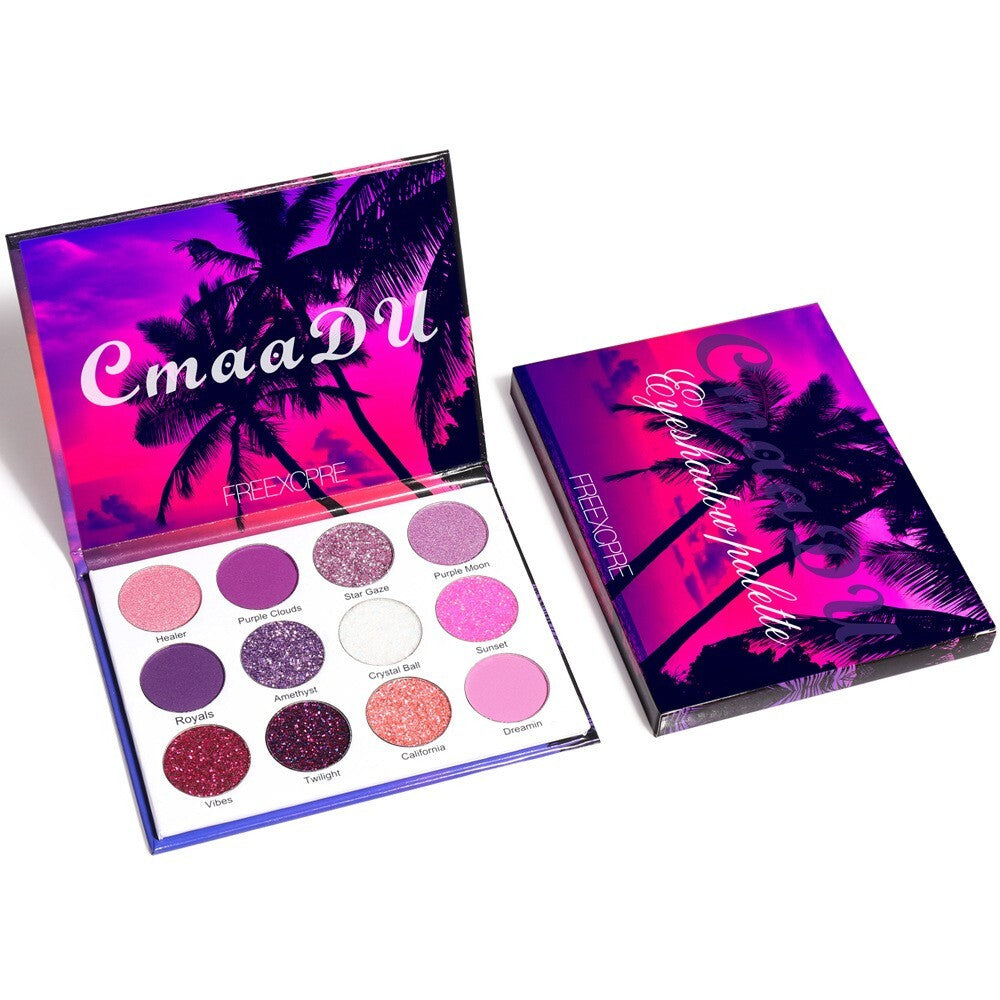 12 Colours Purple Pigments Matte Glitter Shiny Eyeshadow Palette Makeup Powder