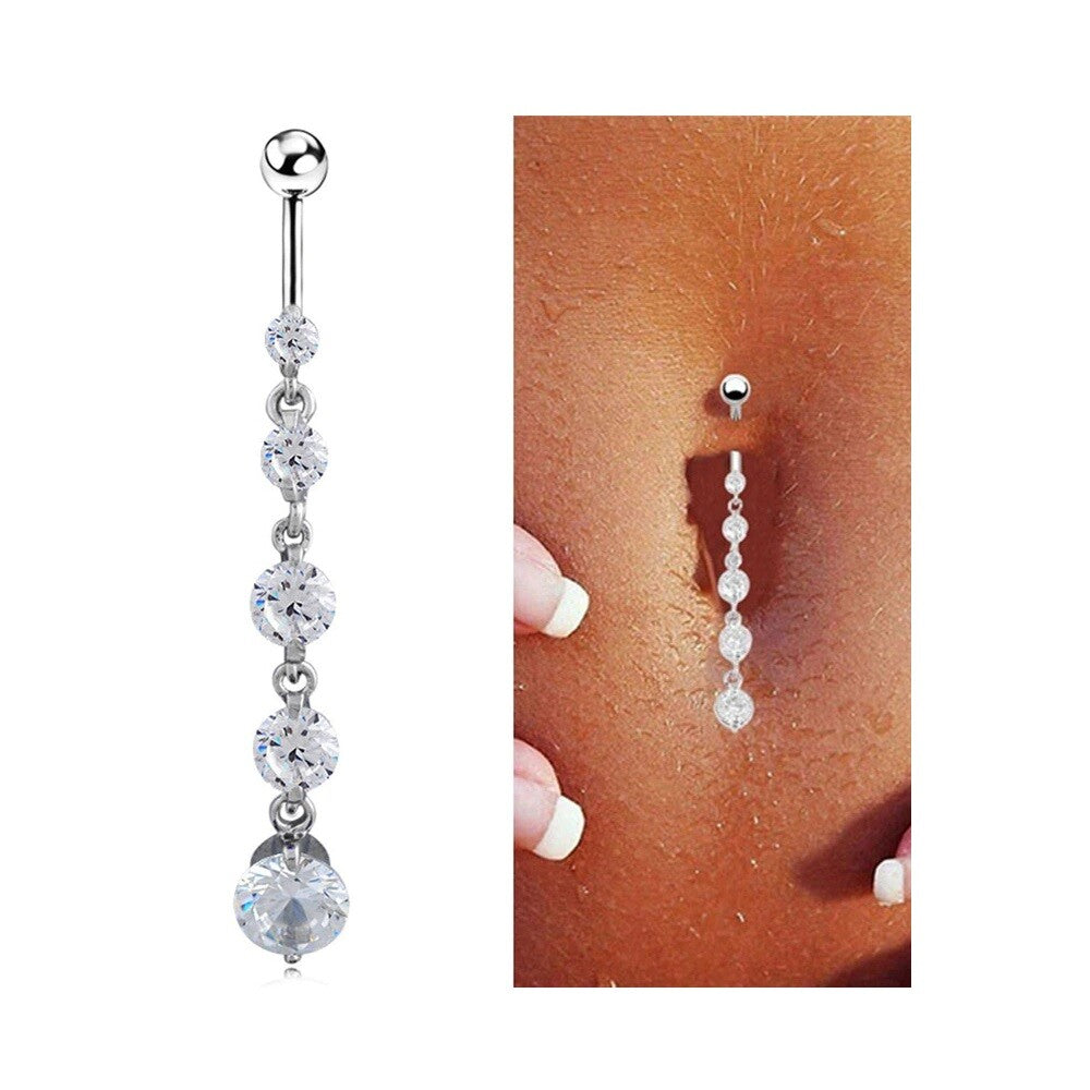 UK Belly Button Bars Body Piercing Ring Drop Dangly Reverse Silver Navel Bar