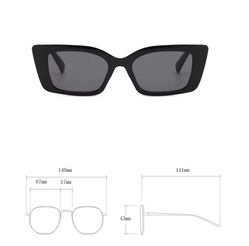 Women's Rectangle Black Sunglasses UV400 Retro Designer Style Gold Temple Shades