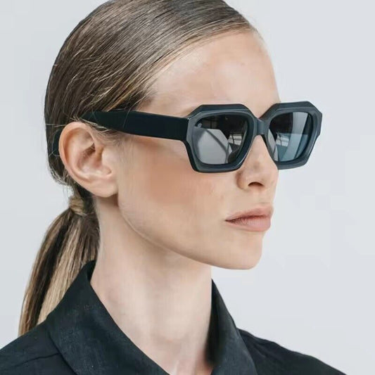 Simple Thick Frame Sunglasses Woman Polygon Euro-American Style Eyewear Glasses