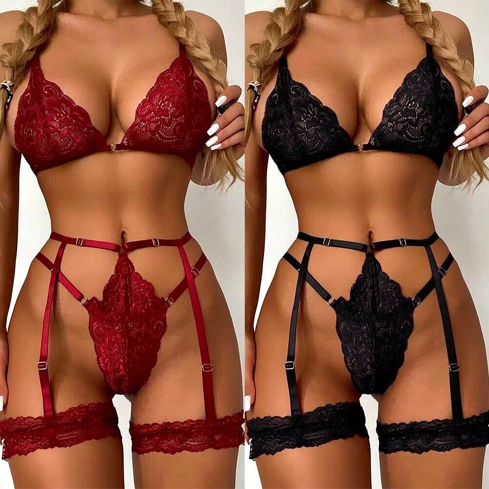 Lingerie Bra Thong With Garter Underwear Set Comfortable Lingerie Lace Nightwear