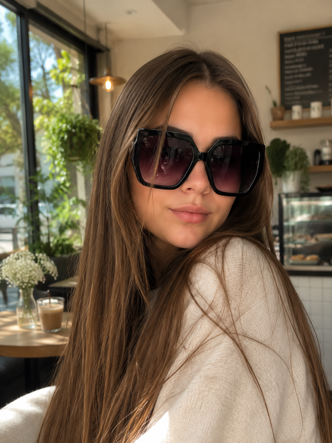 Women's Oversized Square Sunglasses Black UV400 Fashion Designer Style Shades