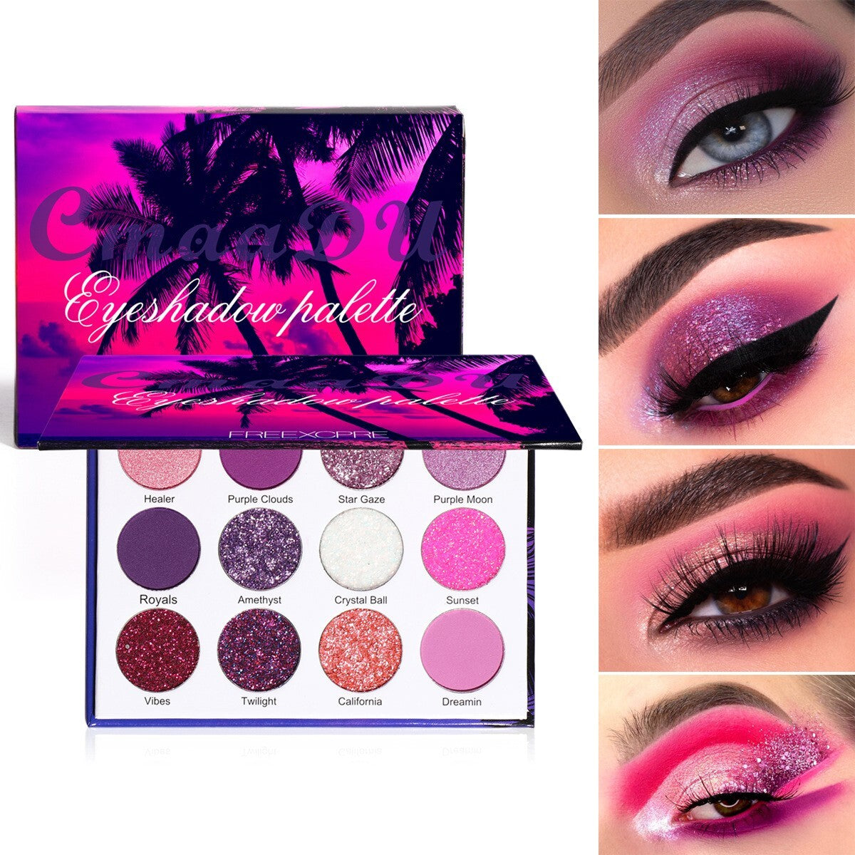 12 Colours Purple Pigments Matte Glitter Shiny Eyeshadow Palette Makeup Powder