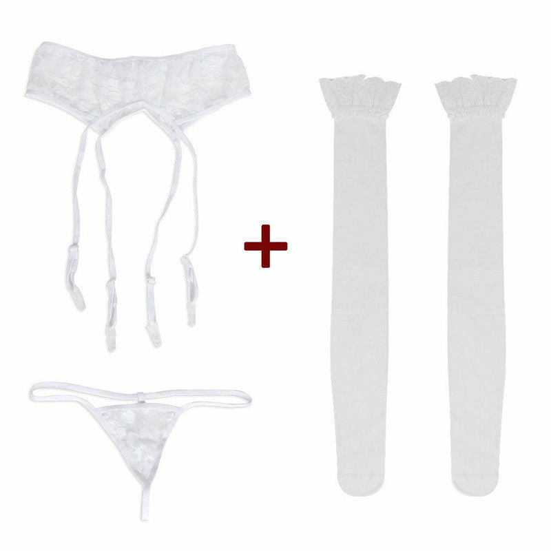Women Lace Bowknot Garters Stocking Suspender Belt Babydoll Lingerie 2019