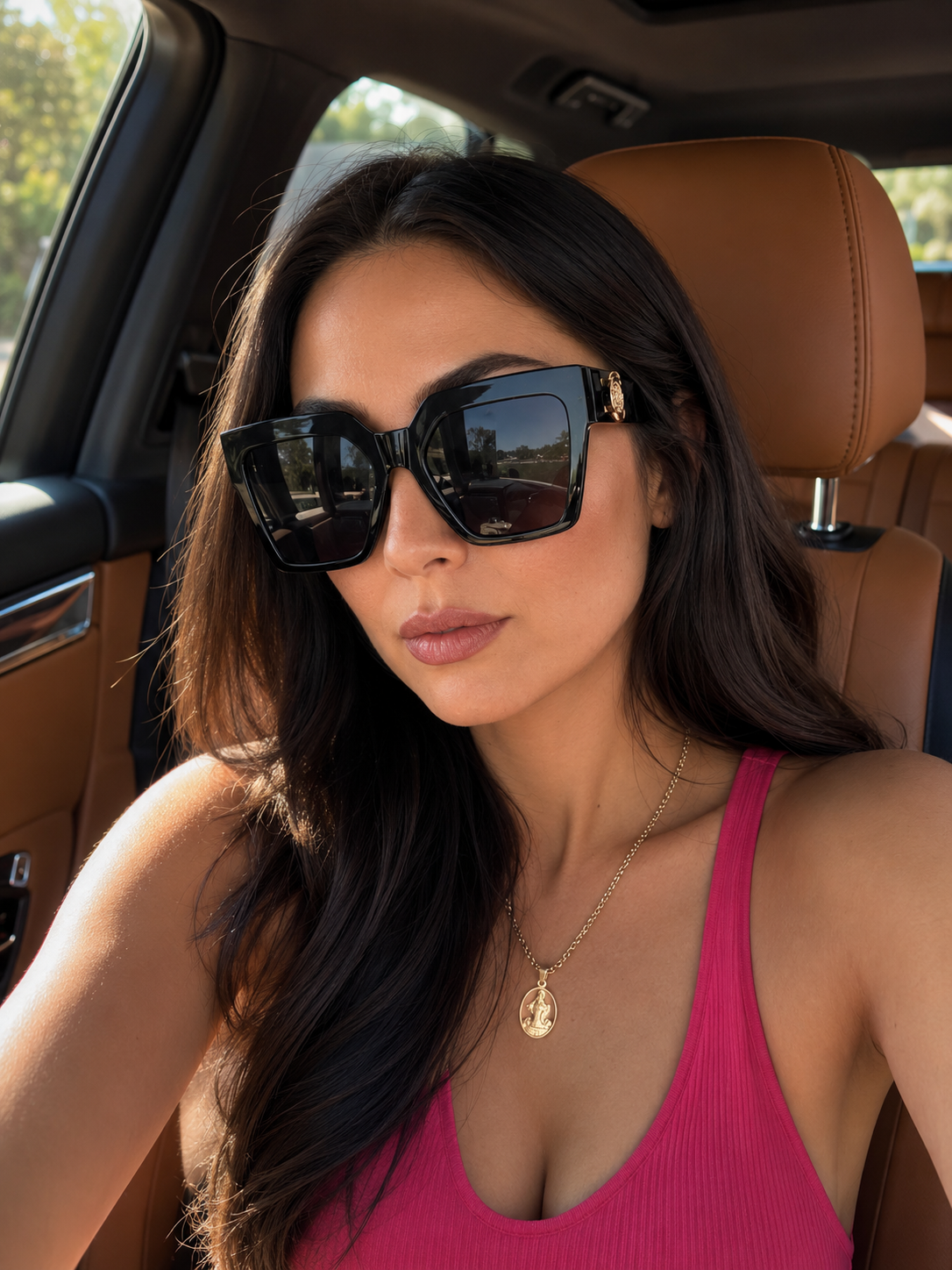 Women's Oversized Square Sunglasses Black UV400 Luxury Gold Temple Fashion Shade