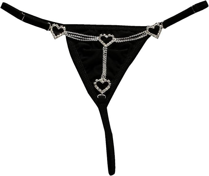 Women’s Crystal Heart G-String Thong – Sexy Lingerie Nightclub Underwear