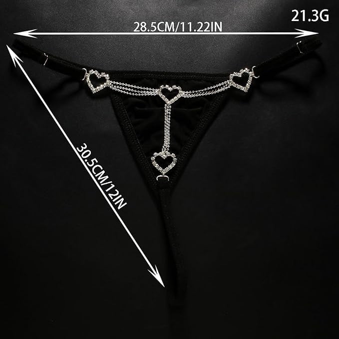 Women’s Crystal Heart G-String Thong – Sexy Lingerie Nightclub Underwear