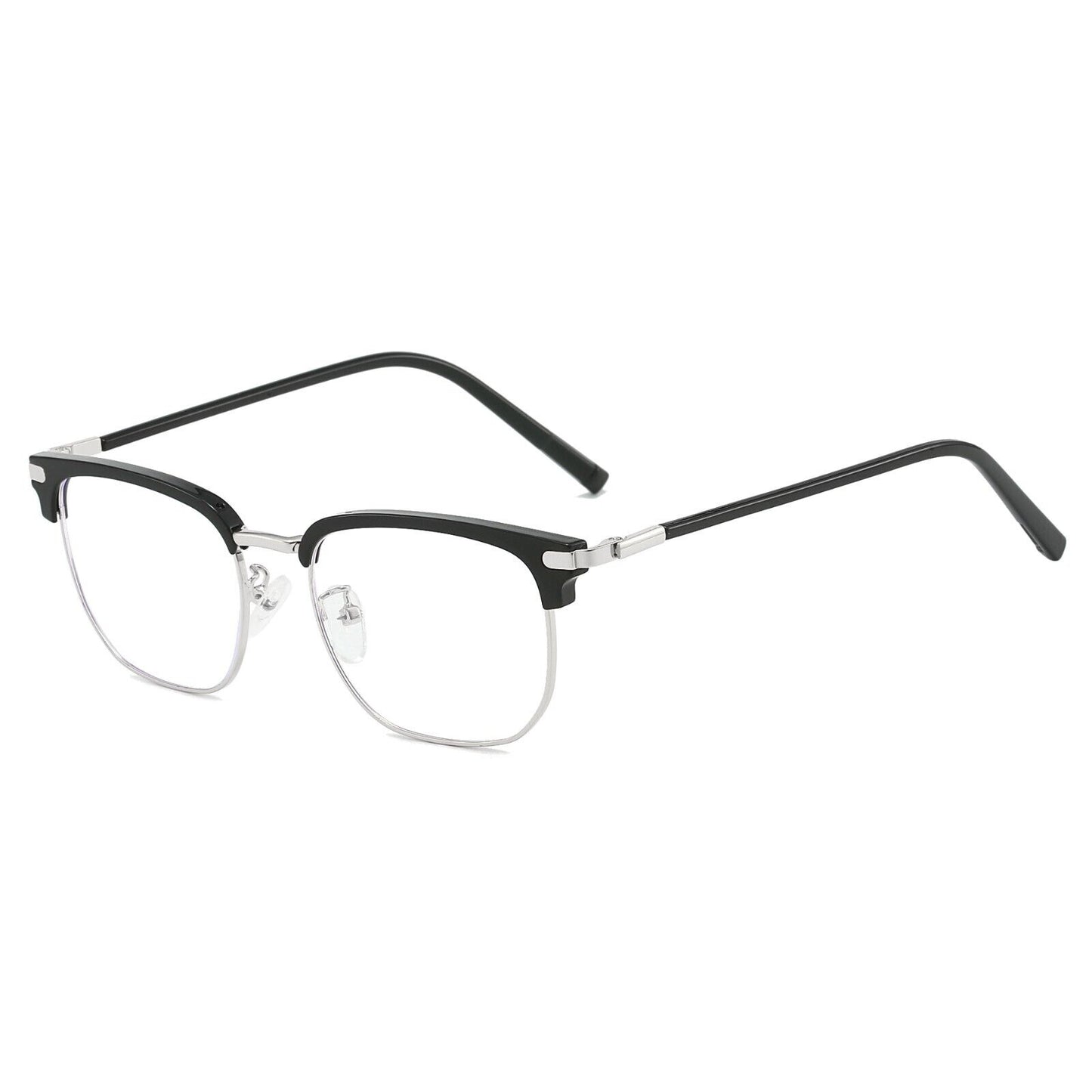Square Anti Blue Light Half Rim Glasses - Stylish Metal Frame Eyewear Unisex