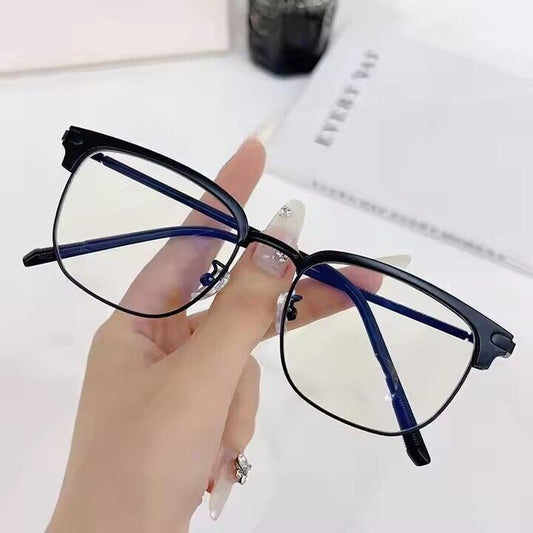 Square Anti Blue Light Half Rim Glasses - Stylish Metal Frame Eyewear Unisex
