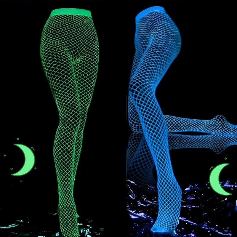Sexy Women Luminous Fishnet Stockings High Waist Mesh Tights Glow In The Dark UK