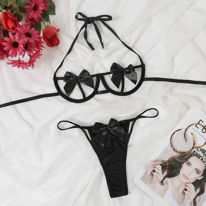 Womens Sexy Lingerie Lace Top Bra Ladies Thong Underwear Set Nightwear Sleepwear