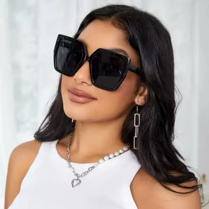 Women's Oversized Square Sunglasses Black UV400 Fashion Designer Style Shades