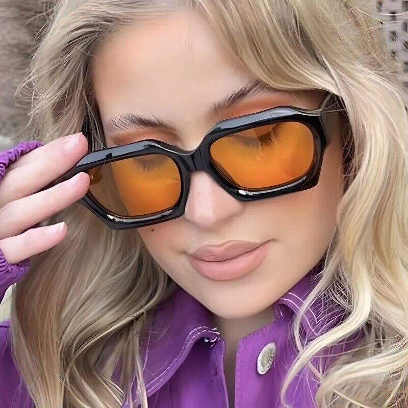 Simple Thick Frame Sunglasses Woman Polygon Euro-American Style Eyewear Glasses