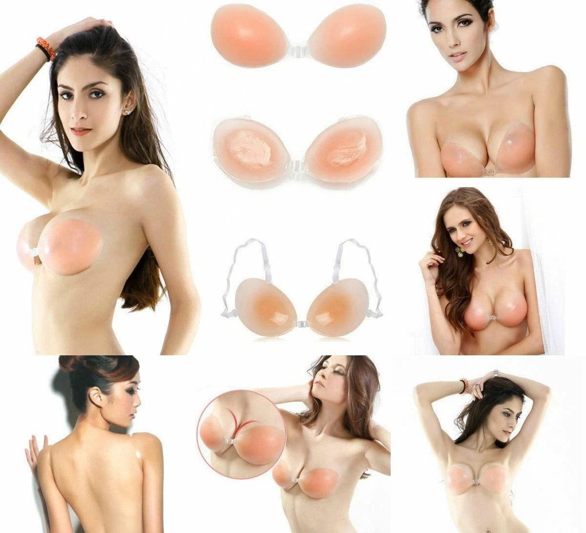 Silicone Gel Push Up Bra Shaper Self Adhesive Invisible Stick on Strap Bust ABCD