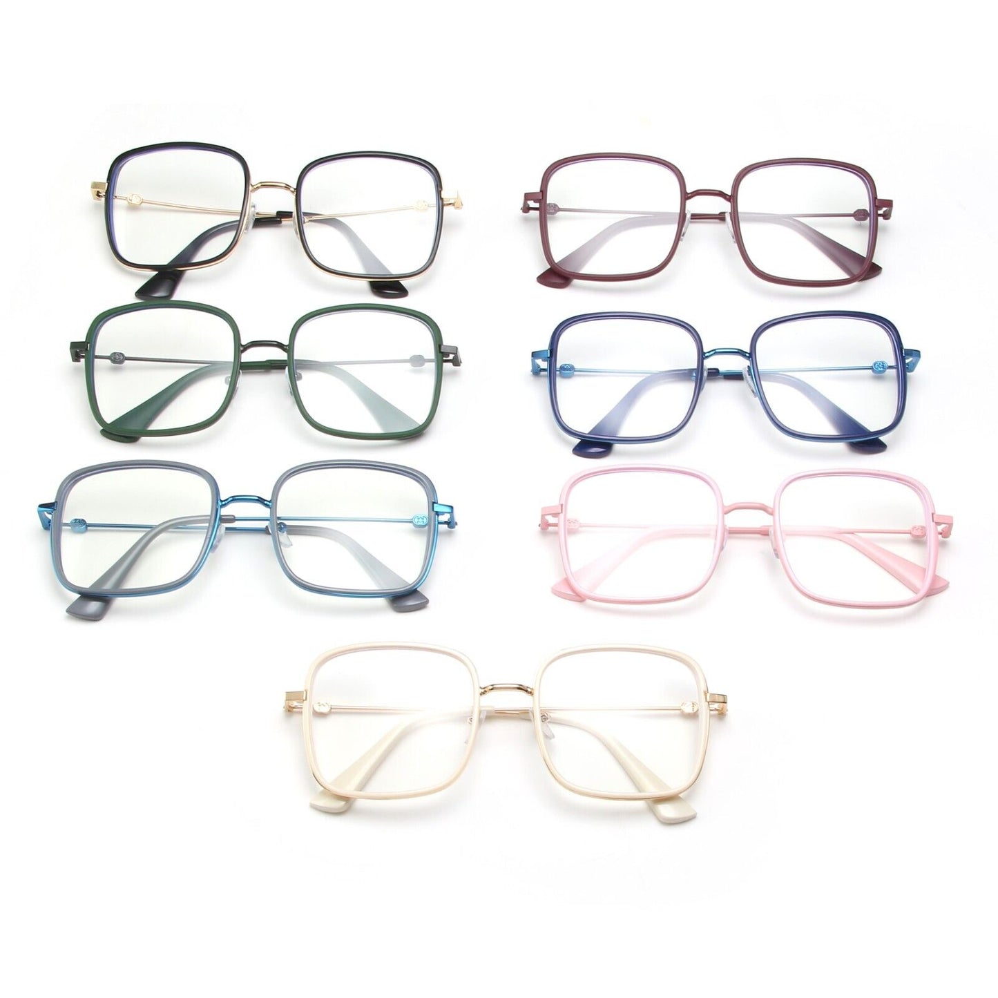 Oversized Square Metal Frame Eyeglasses - Retro Fashion Eyewear for Men & Women