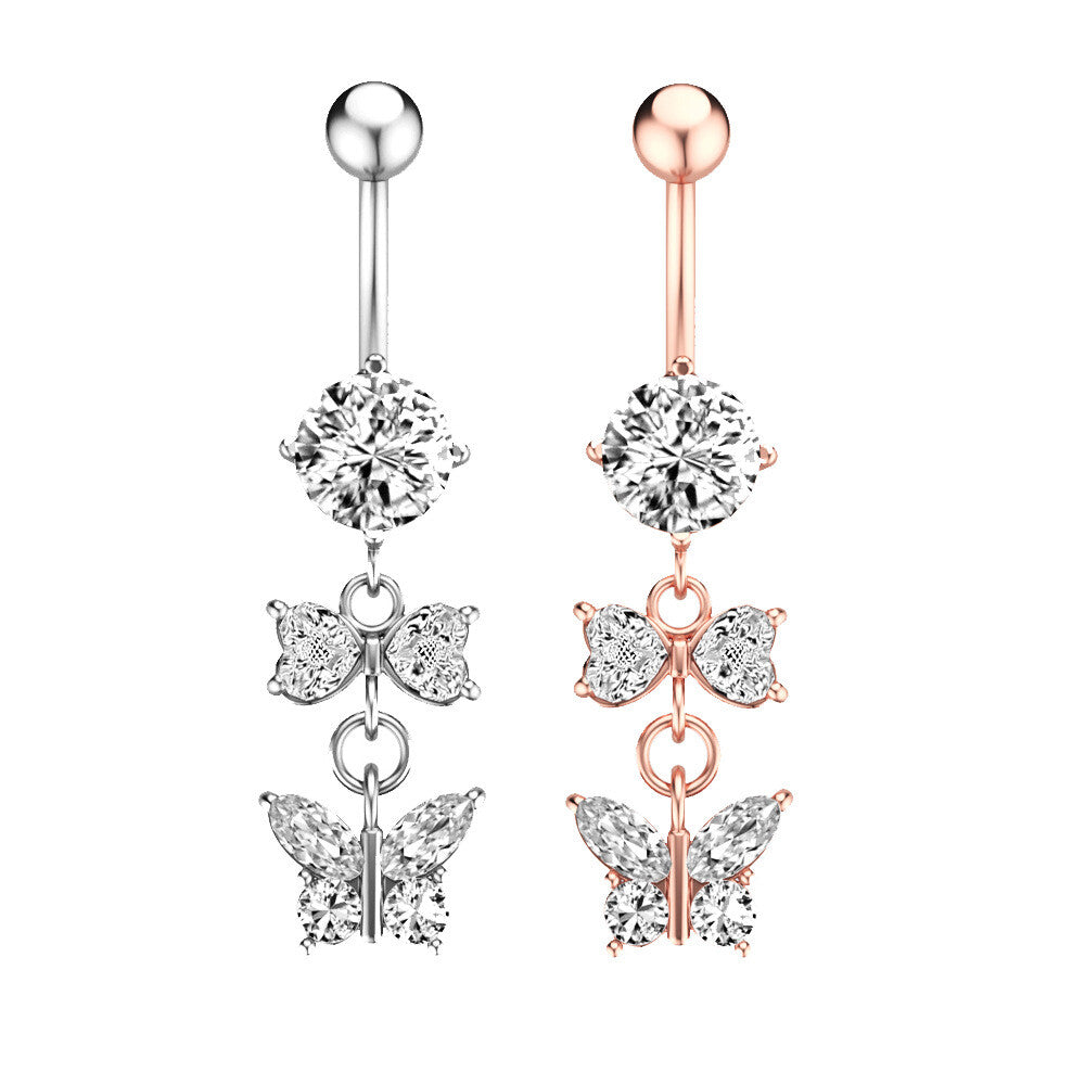 Butterfly Belly Button Piercing Bars Barbell Navel Dangle Drop Bar Silver/Gold