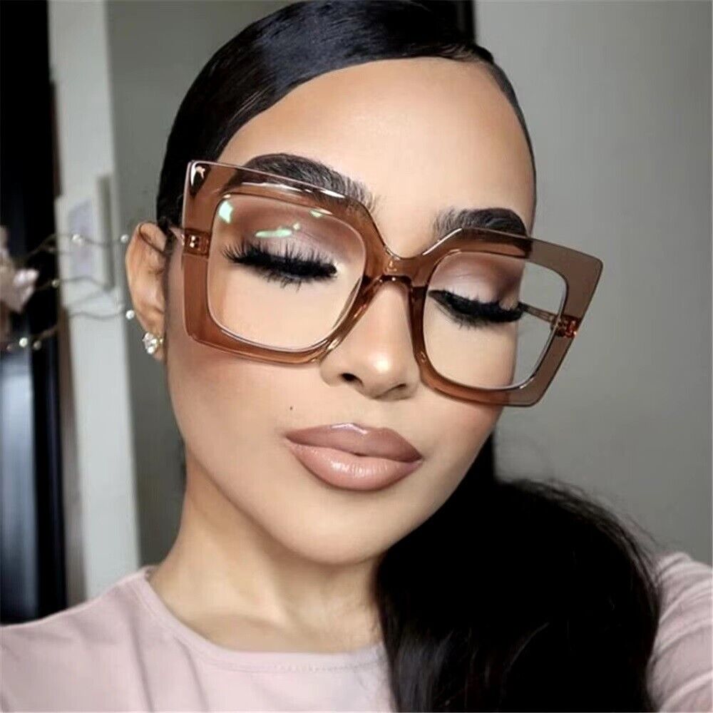 Womens Large Oversized Metal Frame Clear Lens Glasses Retro 80s Fashion