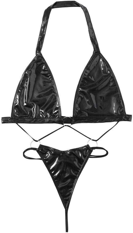 Leather Lingerie Sets for Women Sexy Lace-Up, Bra & Thong, Adjustable Straps UK