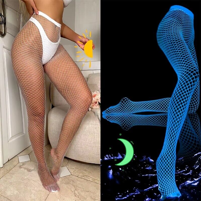 Sexy Women Luminous Fishnet Stockings High Waist Mesh Tights Glow In The Dark UK