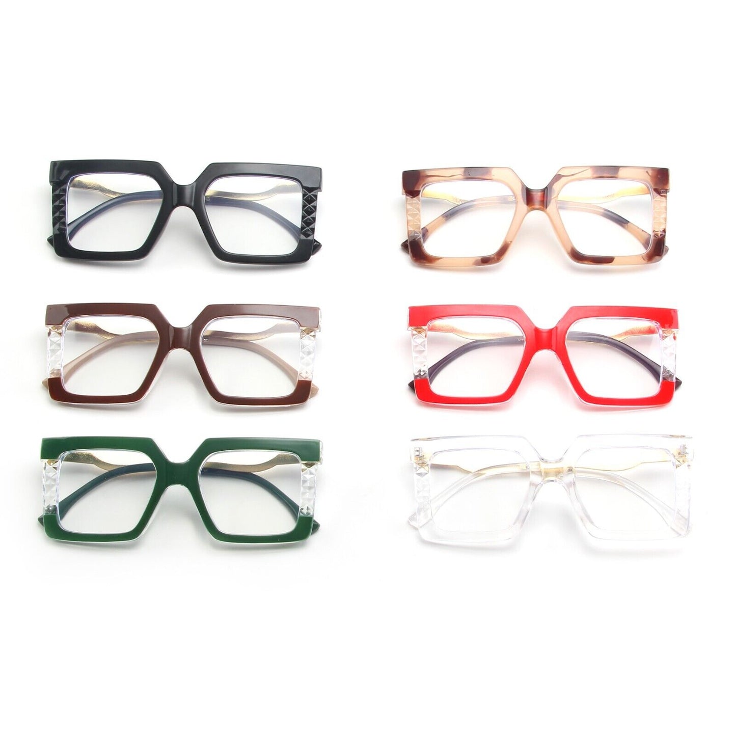 Womens Large Oversized Metal Frame Clear Lens Glasses Retro 80s Fashion